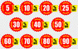 5, 10, 20, 25, 30, 40, 50, 60, 70, 80, 90 percentage off, Discount stickers set for shop, retail, promotion 