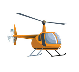 Helicopter isolated. Flat vector illustration. Yellow aircraft.