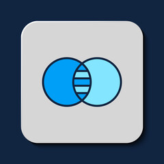 Sticker - Filled outline Mathematics sets A and B icon isolated on blue background. Symmetric difference. Vector