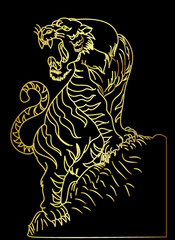 Tiger Sticker tattoo design,Cartoon tiger on black background.Vector