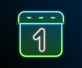 Sticker - Glowing neon line Calendar icon isolated on black background. Event reminder symbol. Colorful outline concept. Vector