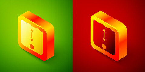 Wall Mural - Isometric Depth measurement icon isolated on green and red background. Water depth. Square button. Vector