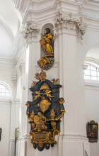 Close-up View Of The Monument To The Founder Of The St. John Church Also Called Stift Haug, Bishop Heinrich I (Balthasar Esterbauer). The Putto On The Right Was Recreated In 1946 By Julius Bausenwein.