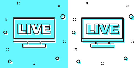 Wall Mural - Black line Live streaming online videogame play icon isolated on green and white background. Random dynamic shapes. Vector