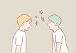 Two teenage boys screaming at each other. Hand drawn style vector design illustrations.