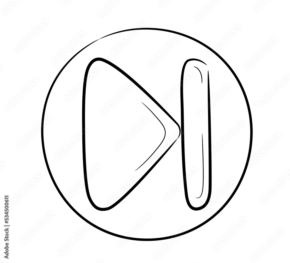 Music and video rewind icon, hand drawn. Start play button in doodle ...