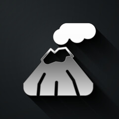 Sticker - Silver Volcano icon isolated on black background. Long shadow style. Vector