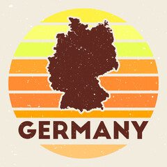 Wall Mural - Germany logo. Sign with the map of country and colored stripes, vector illustration. Can be used as insignia, logotype, label, sticker or badge of the Germany.