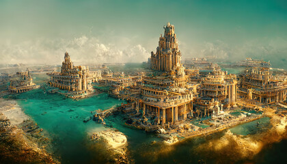 atlantis, the lost underwater city. 3d illustration.