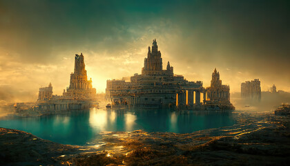atlantis, the lost underwater city. 3d illustration.