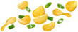 Falling potato chips with green onion isolated
