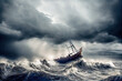 Schiff in Seenot, Orkan, Hurrikan, Taifun 