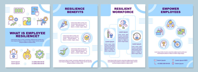 Employee resilience blue brochure template. Workers wellness. Leaflet design with linear icons. Editable 4 vector layouts for presentation, annual reports. Arial-Black, Myriad Pro-Regular fonts used