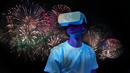 Wall Mural - man is using virtual reality headset to access in metaverse. video 4k. cinemagraphy.