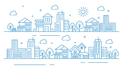 Wall Mural - Illustration of houses and buildings in thin line style 