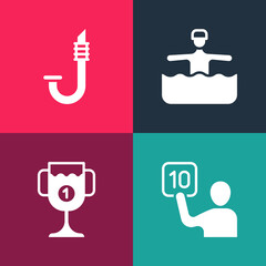 Sticker - Set pop art Assessment of judges, Award cup, Water gymnastics and Snorkel icon. Vector