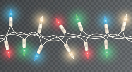 Wall Mural - vector shiny seamless light garland - christmas decoration element on transparent background