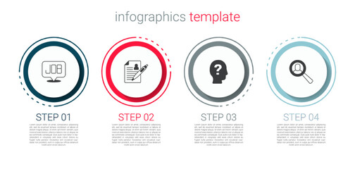 Canvas Print - Set Search job, Resume, Worker and Magnifying glass for search. Business infographic template. Vector