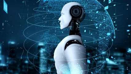 futuristic robot artificial intelligence huminoid ai data analytic technology development and machin