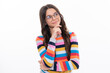 © Olena - Thinking face, thoughtful emotions of teenager girl. Thoughtful teenage child girl on white isolated background. Portrait of a kid thinking over idea. Pensive girl.