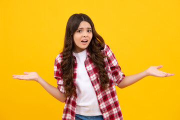 Unhappy sad teenager girl. Cute young teenager girl against a isolated background. Studio portrait of pretty beautiful child.