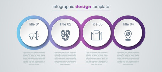 Poster - Set line Megaphone, Gas mask, Police assault shield and Protest. Business infographic template. Vector