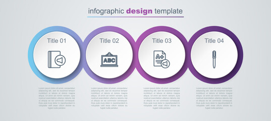 Wall Mural - Set line Audio book, Chalkboard, Exam sheet with plus grade and Pen. Business infographic template. Vector