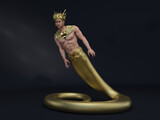 Fototapeta  - 3D Render : A human-snake hybrid male creature, half snake half human, fantasy golden lord male naga character