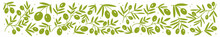 Vector Horizontal Pattern With Olive Tree Branches, Hand-drawn