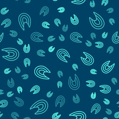 Poster - Green line Fish steak icon isolated seamless pattern on blue background. Vector