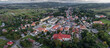 Dynów Dynow small town drone panorama, Subcarpathian Voivodeship aerialpanoramic  view, cloudy day, September 2022.