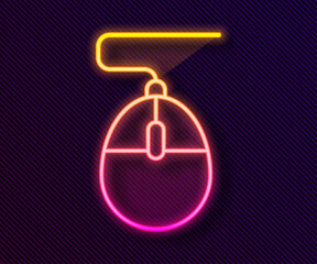 Sticker - Glowing neon line Computer mouse gaming icon isolated on black background. Optical with wheel symbol. Vector