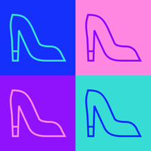 Pop Art Line Woman Shoe With High Heel Icon Isolated On Color Background. Vector