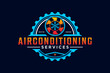 Air conditioning Cooling and heating house logo design blower fan icon symbol cog gear industry symbol