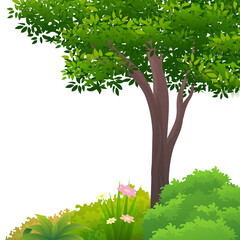 Corner tree with bush shrubbery plant transparent image, suitable for environmental corner frame design