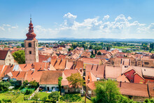 Panoramic View Of Red Roofs Of The Beautiful Towns In Czech Republic In Summer Time With Green Nature Around