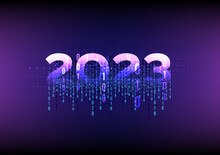 2023 New Year Digital Numeral Technology Computer, Abstract Background Binary Encoding Signal