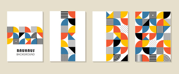 Wall Mural - A set of posters with a Bauhaus swiss style pattern. Minimal vintage geometric design posters, wall art, layout with primitive background shapes