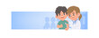 © paladjai - A banner a man checking up with woman doctor illustration vector cartoon character design on white background. Medical concept.