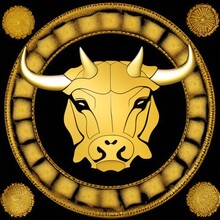 Gold Zodiac Sign Bull Taurus On Black Background With Some Stars