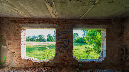 Wall Mural - Window frames in an old abandoned building.