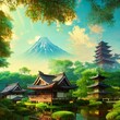 Wunderschön gezeichnete Japanische Landschaft