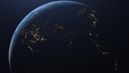 Wall Mural - Slowly approaching to planet earth from space. Day to night, No sun in the frame.Sunrise in the globe. Change or control climate. High resolution cinematic view background.