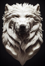 Wolf Face Carved In Marble Ivory Porcelain 