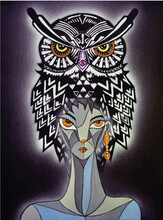 Cubism Surrealism Owl Girl Portrait