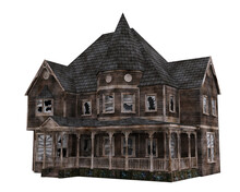 Old Victorian Haunted Mansion House. Perspective View 3D Illustration Isolated.