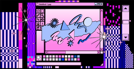 Poster - Collage of user interface elements in pastel pink colors. Vaporwave retro style collage of icons and window boxes.