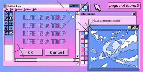 Aufkleber - Set of retro user interface elements for UX and UI design. Vaporwave Y2K style illustration in pastel pink and violet colors.