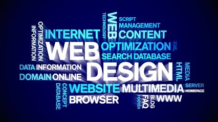Web Design Animated tag word cloud;text design animation kinetic typography seamless loop.