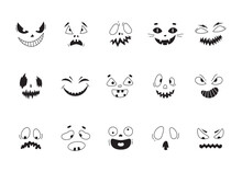 Creepy Halloween Faces Set. Vector Horror Funny Mouths With Eyes Collection. 
